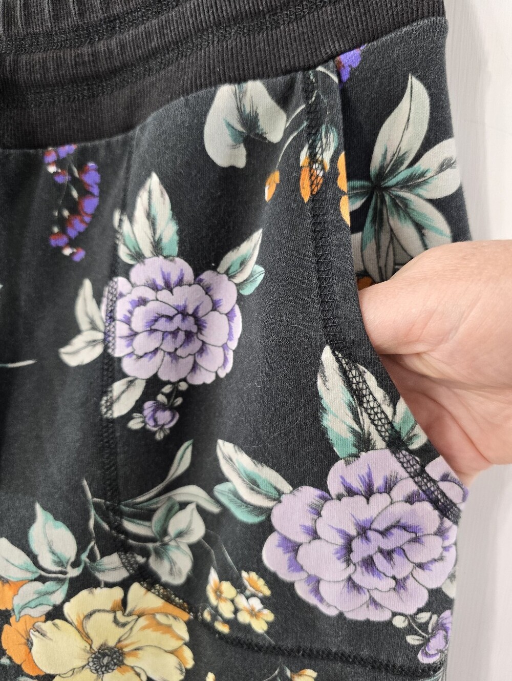 JWLA Johnny Was Golden Spring French Terry Jogger Floral Mixed Media Pants Sz L - Picture 5 of 13